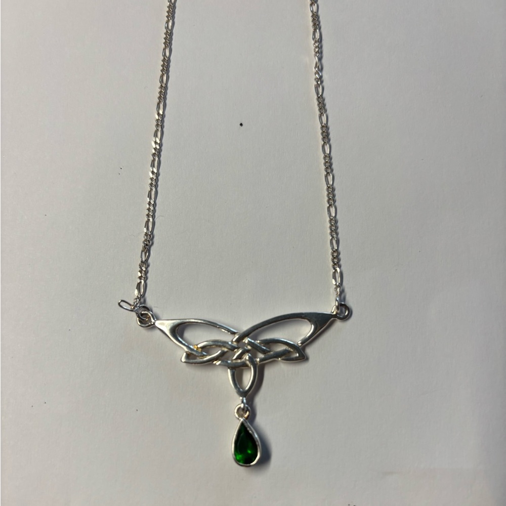 New Celtic  Silver Necklet with Green stone Pendant.